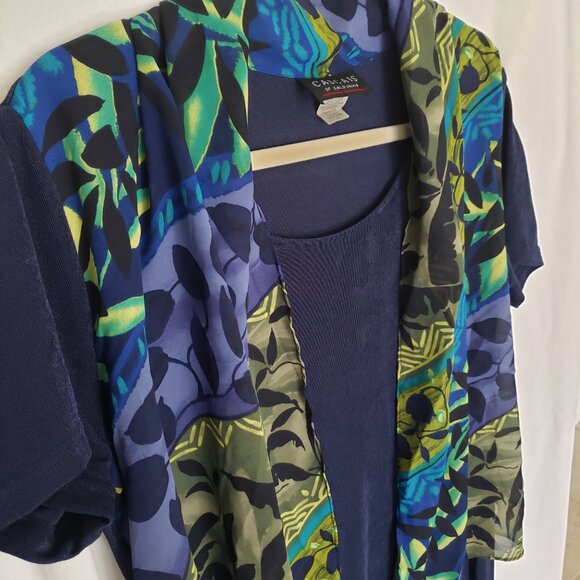 Cascais Woman Navy Blue Multicolor Unique Short Sleeve Formal Long Dress Size 10 - Picture 11 of 13